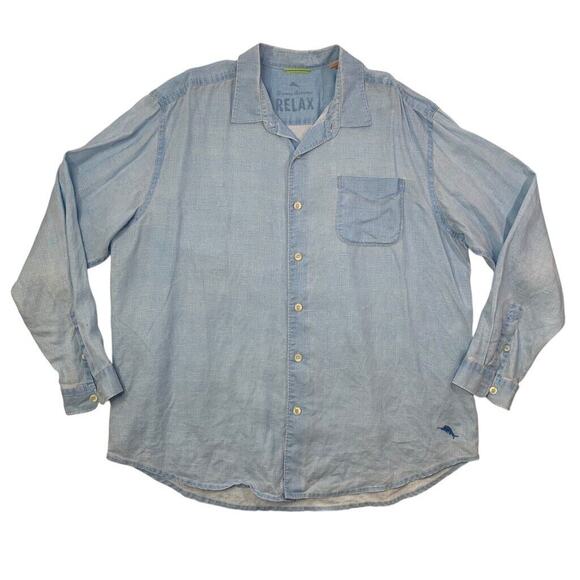 Tommy Bahama Shirt Mens XLX Big Sky Blue Linen Button Up Long Sleeve Relax Fit - Picture 1 of 15